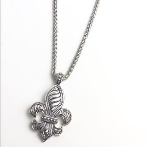 Fleur De Lis Silver Tone 18” Adjustable Necklace